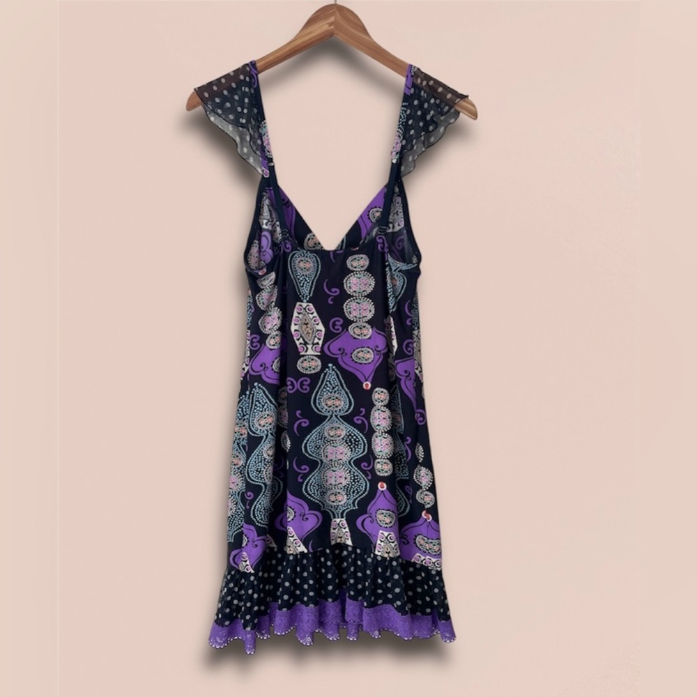 VTG California Dynasty 70s Hippie Polka Dot Pattern Dress Slip in Purple & Black - Picture 4 of 10